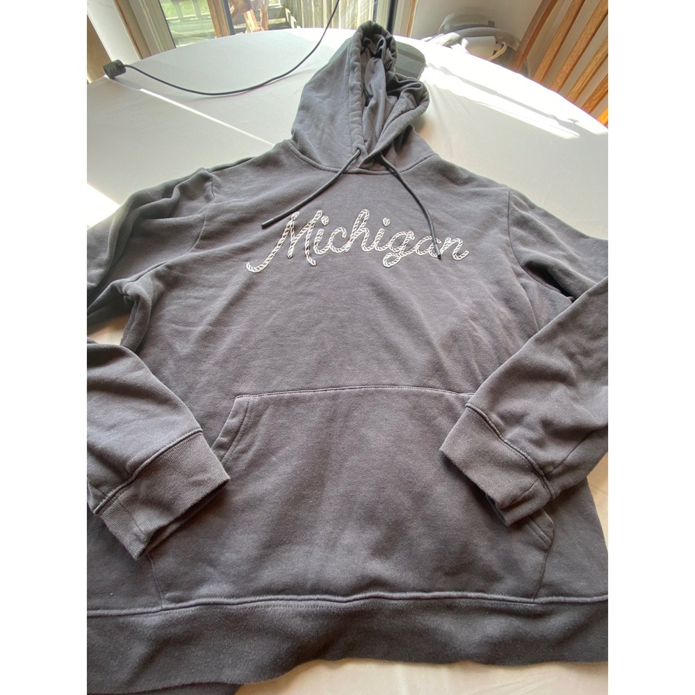 Home Free Michigan Hoodie Mens Large Gray Script Graphic Pullover Sweatshirt